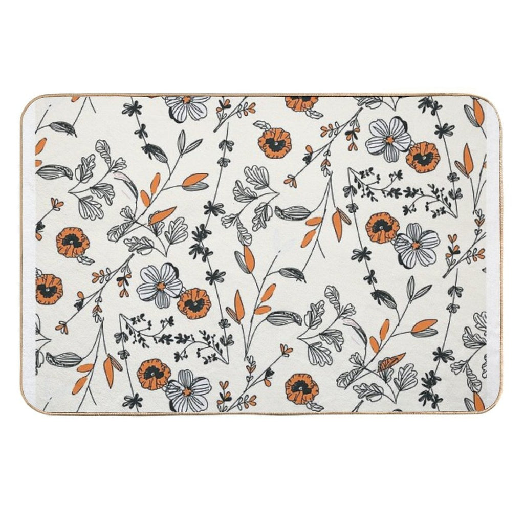 Orange Flower Pattern  Stain-Proof Bath Mat
