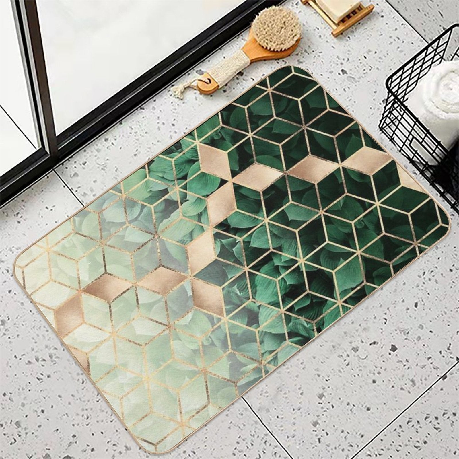 Leaves And Cubes Bath Mat