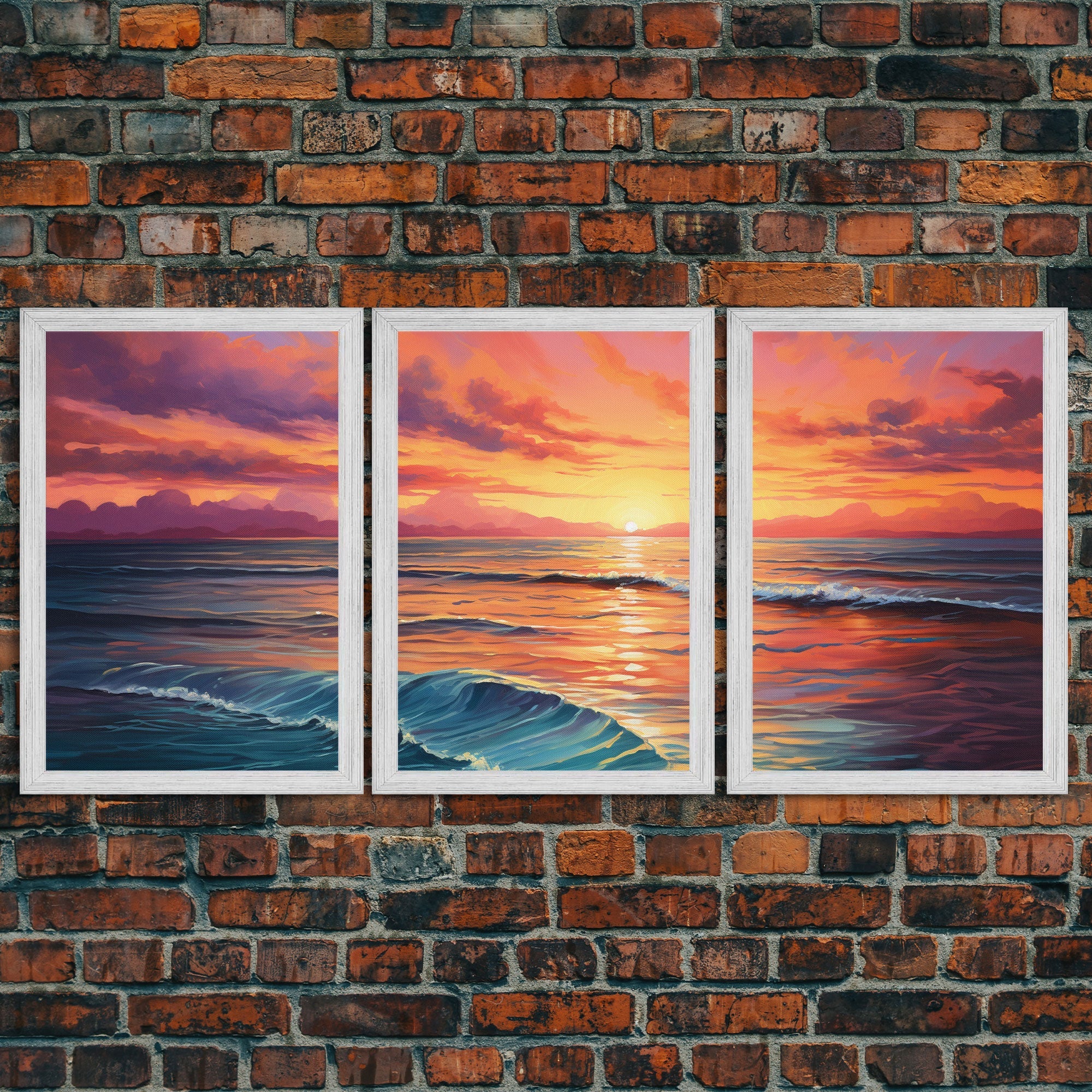 Watercolor Beach Landscape Canvas Wall Art — 3-Piece Coastal Panoramic Print