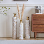Floor Metal Vases Decorated Metal Vases (Set of 3) Gorgeous Home Decoration Large Glazed Metal Vases - White / Gold