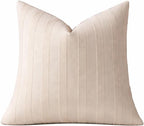 Fennco Styles Light Beige Textured Striped Throw Pillow Cover 18" X 18" - Modern Accent Pillow Case for Couch, Home and Neutral Farmhouse Décor, 2-Pack