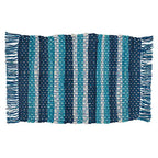 Fennco Styles Coastal Style Tasseled Striped Chindi 100% Cotton Table Runner 16 x 72 Inch – Blue Table Cover for Home Décor, Beach House, Dining Table, Banquets and Special Events
