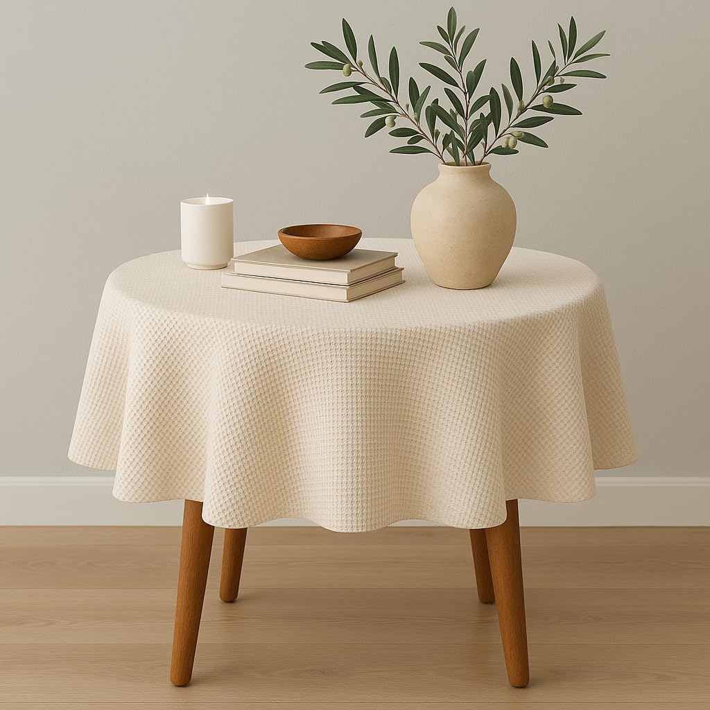 Fennco Styles Waffle Weave Solid Color Tablecloth 56" X 72" - Natural Refined Woven Table Cover for Home Décor, Dining Table, Banquets, Holidays and Special Occasions