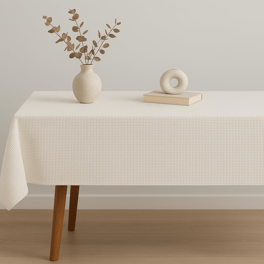 Fennco Styles Waffle Weave Solid Color Tablecloth 56" X 72" - Natural Refined Woven Table Cover for Home Décor, Dining Table, Banquets, Holidays and Special Occasions