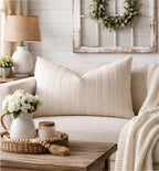 Fennco Styles Light Beige Textured Striped Throw Pillow Cover 18" X 18" - Modern Accent Pillow Case for Couch, Home and Neutral Farmhouse Décor, 2-Pack