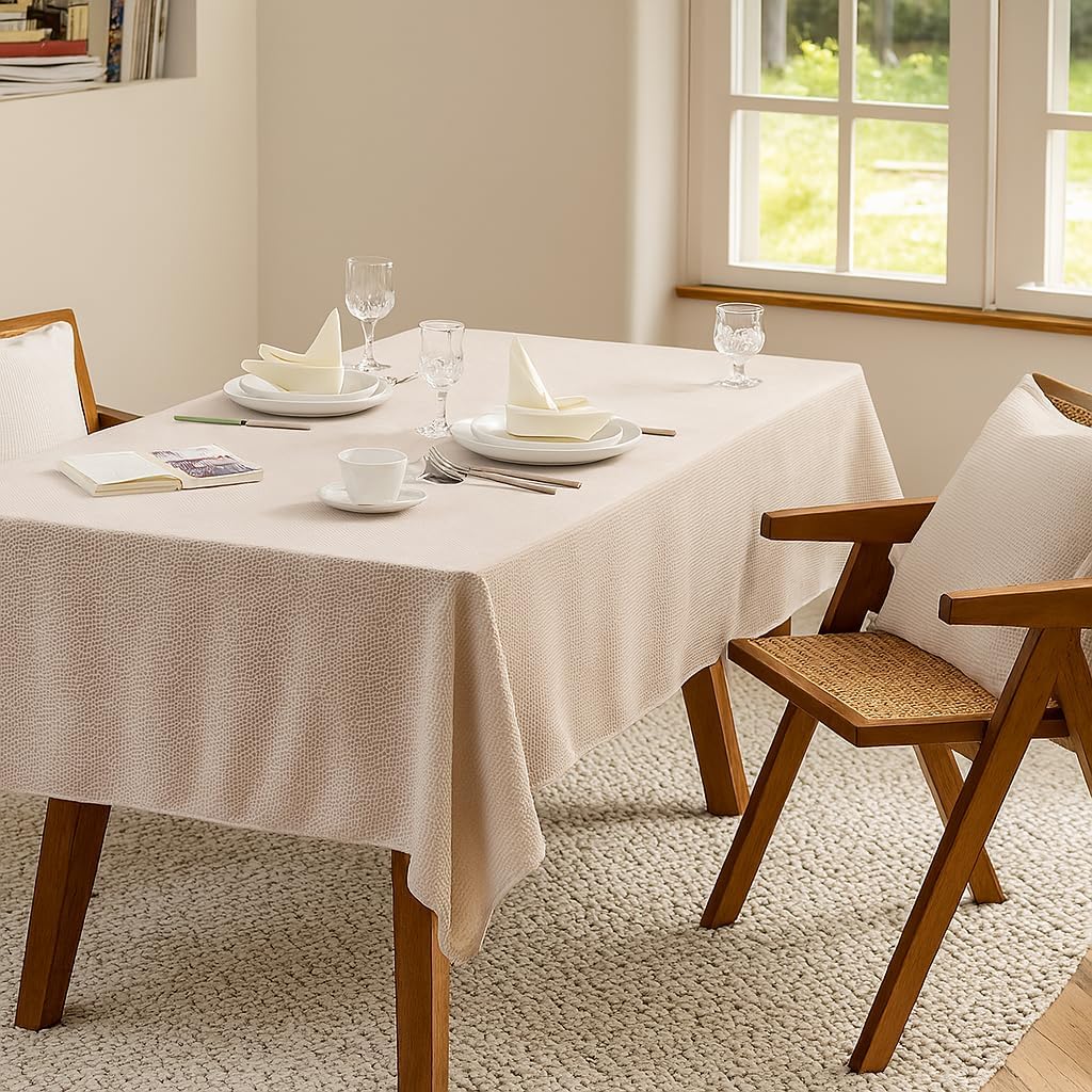 Fennco Styles Waffle Weave Solid Color Tablecloth 56" X 72" - Natural Refined Woven Table Cover for Home Décor, Dining Table, Banquets, Holidays and Special Occasions