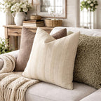 Fennco Styles Light Beige Textured Striped Throw Pillow Cover 18" X 18" - Modern Accent Pillow Case for Couch, Home and Neutral Farmhouse Décor, 2-Pack