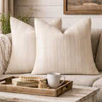 Fennco Styles Light Beige Textured Striped Throw Pillow Cover 18" X 18" - Modern Accent Pillow Case for Couch, Home and Neutral Farmhouse Décor, 2-Pack
