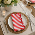 Fennco Styles Natural Scalloped Stripe Cloth Napkins 20" x 20", Set of 4 - Modern Farmhouse Table Napkins for Everyday Dining, Parties & Holiday Entertaining