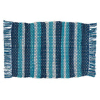 Fennco Styles Coastal Style Tasseled Striped Chindi 100% Cotton Table Runner 16 x 72 Inch – Blue Table Cover for Home Décor, Beach House, Dining Table, Banquets and Special Events