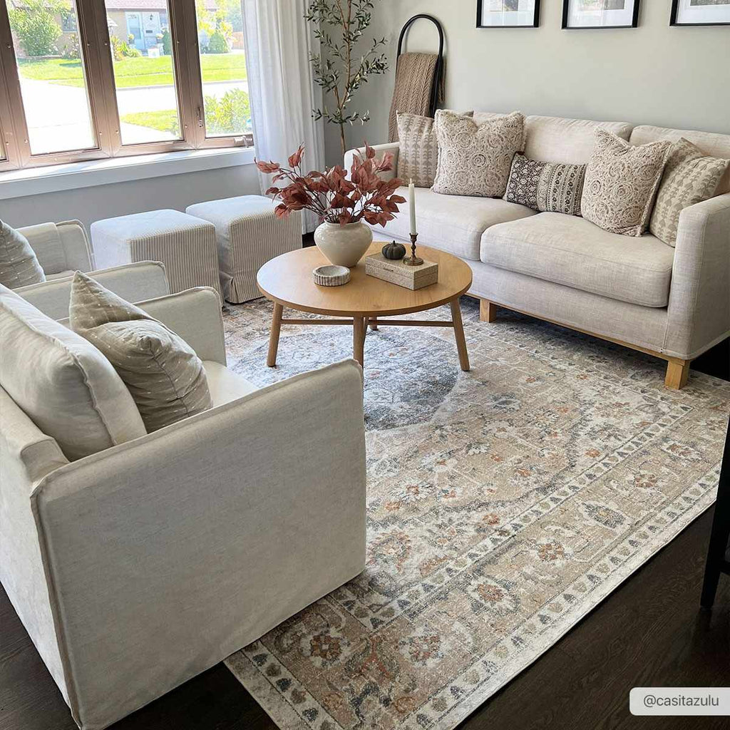 Beige Hiti Washable area rug