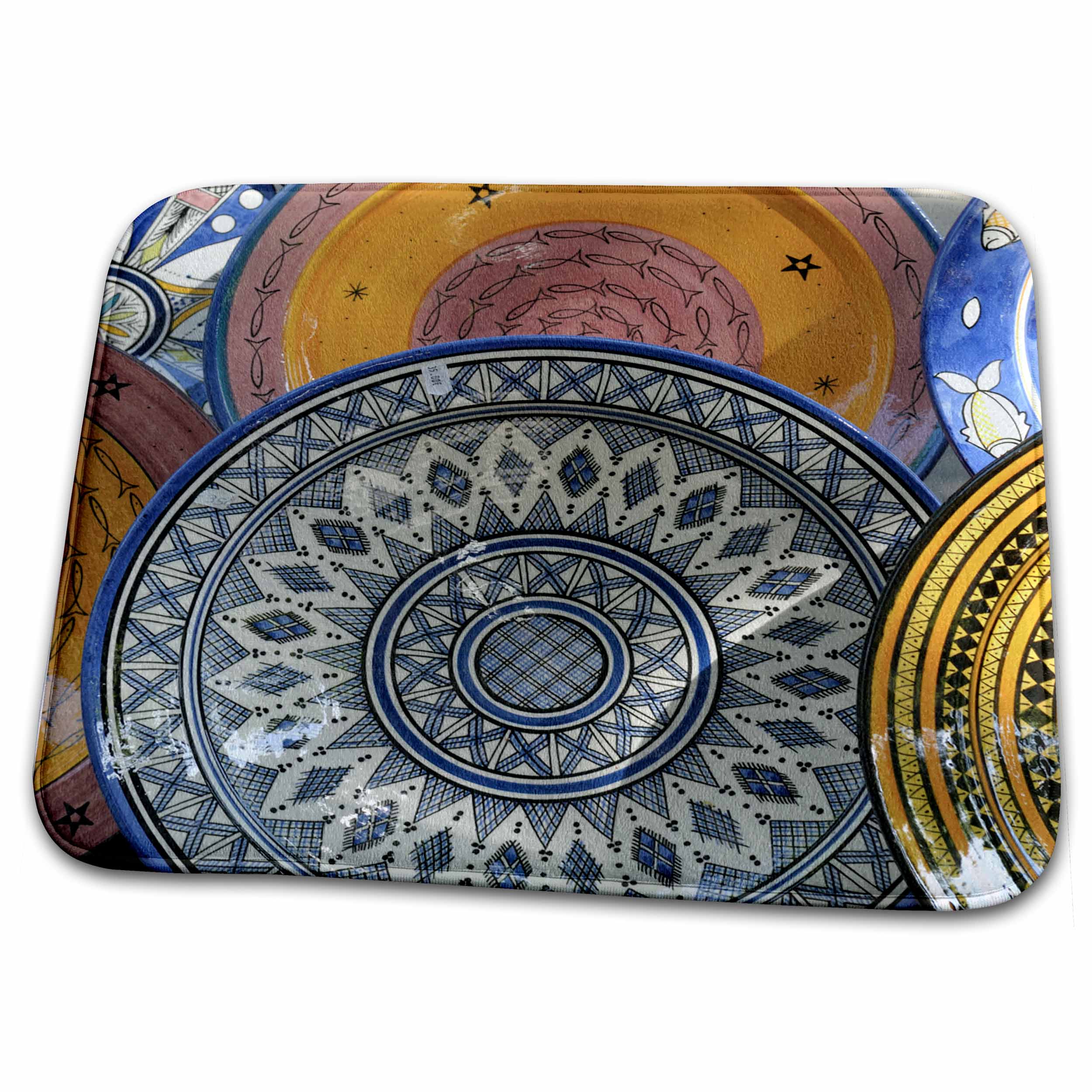 Dish Drying Mat - France, Aix-en-Provence. Ceramic Plates, Cours Mirabeau Market. Pottery
