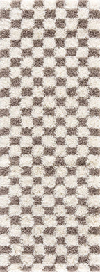 Atira Checkered Shag Area Rug — Cream & Brown Boho Living Room Rug