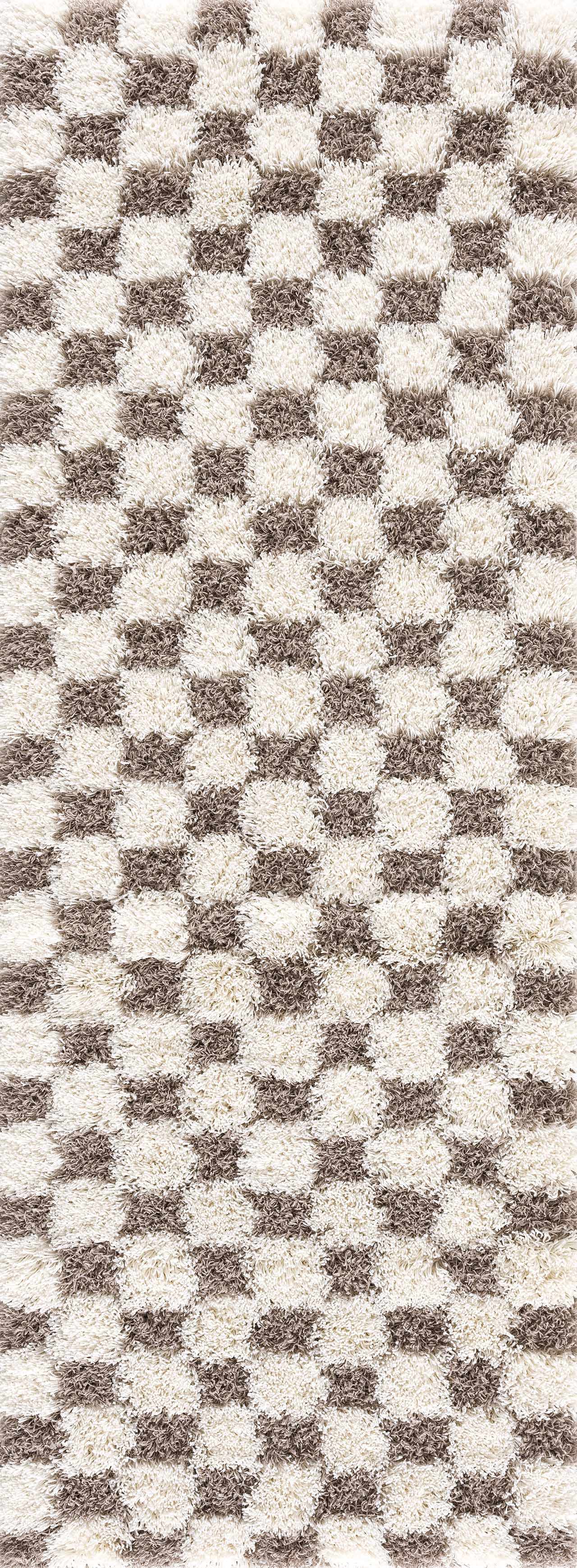 Atira Checkered Shag Area Rug — Cream & Brown Boho Living Room Rug