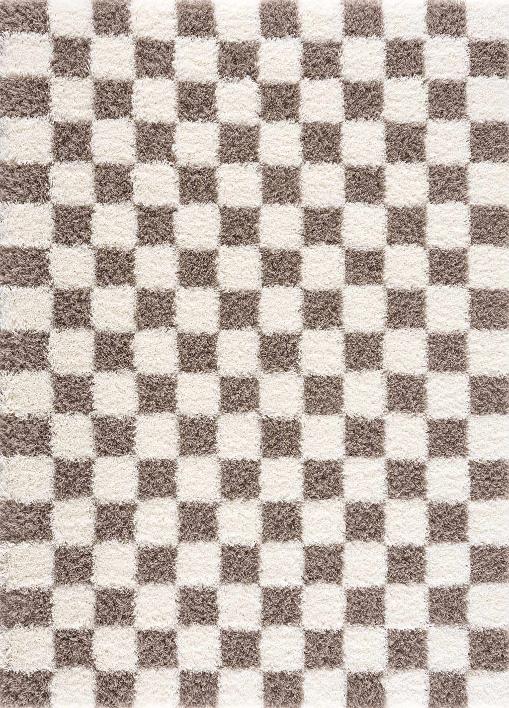 Atira Checkered Shag Area Rug — Cream & Brown Boho Living Room Rug