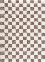 Atira Checkered Shag Area Rug — Cream & Brown Boho Living Room Rug
