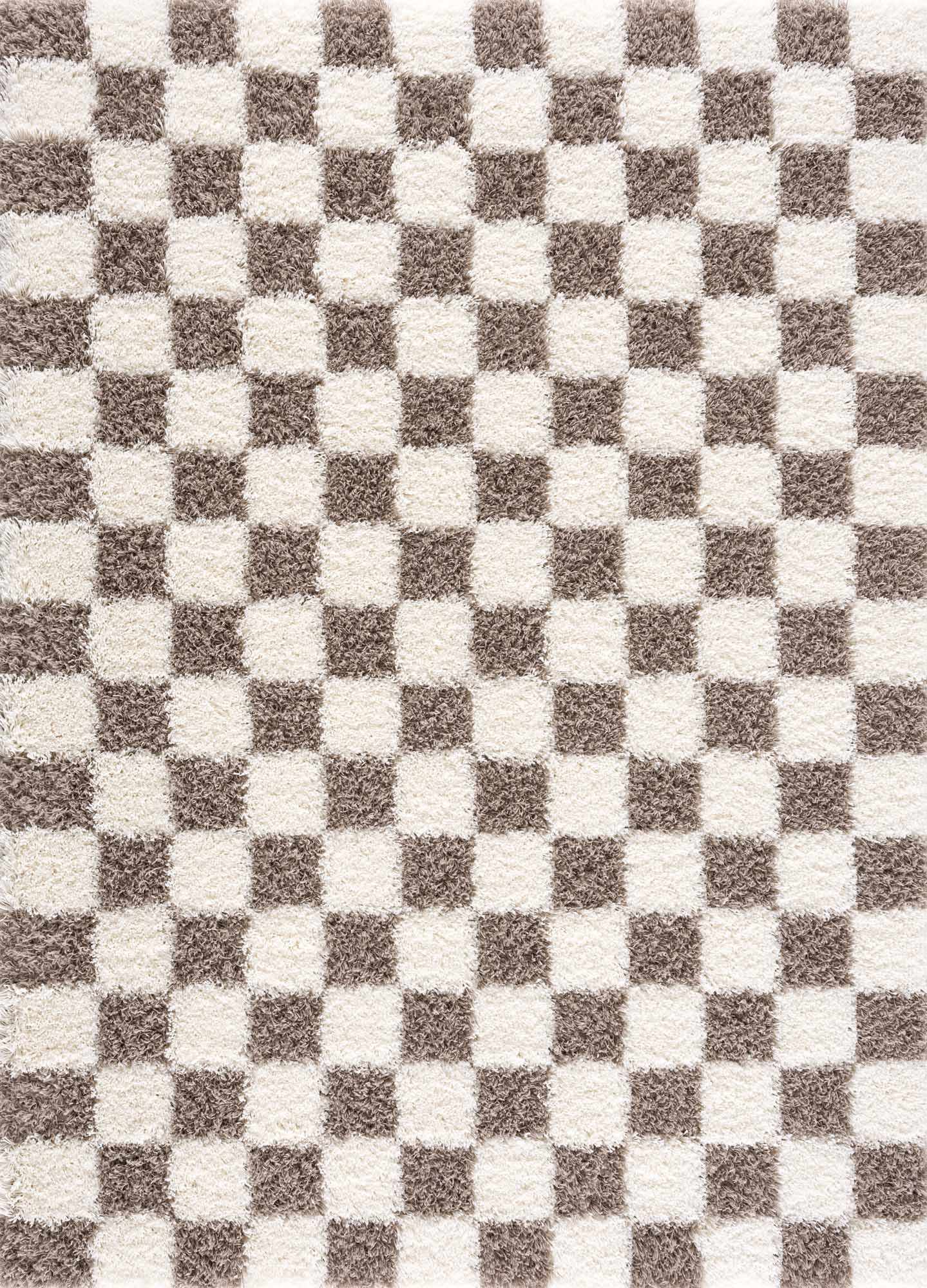 Atira Checkered Shag Area Rug — Cream & Brown Boho Living Room Rug
