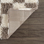 Atira Checkered Shag Area Rug — Cream & Brown Boho Living Room Rug