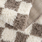 Atira Checkered Shag Area Rug — Cream & Brown Boho Living Room Rug
