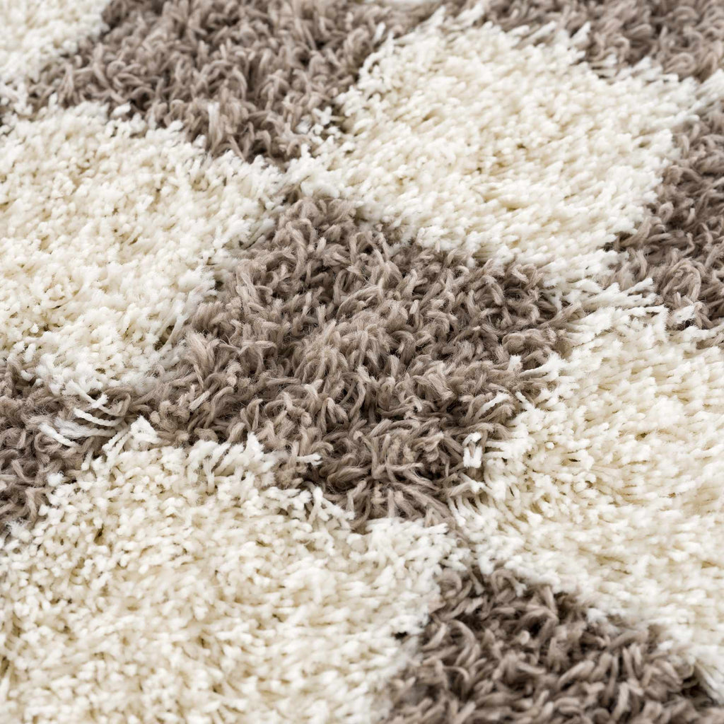 Atira Checkered Shag Area Rug — Cream & Brown Boho Living Room Rug