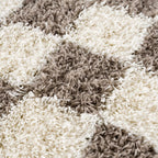 Atira Checkered Shag Area Rug — Cream & Brown Boho Living Room Rug