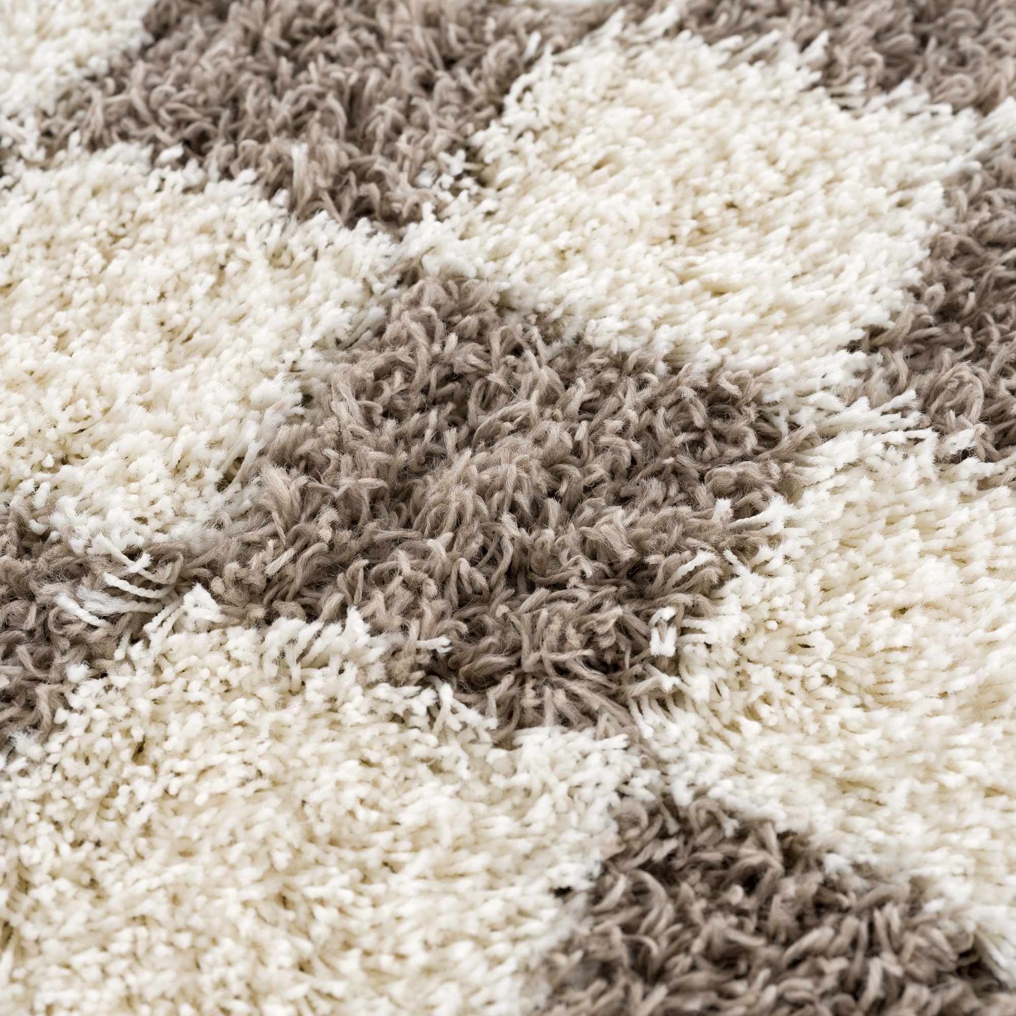 Atira Checkered Shag Area Rug — Cream & Brown Boho Living Room Rug