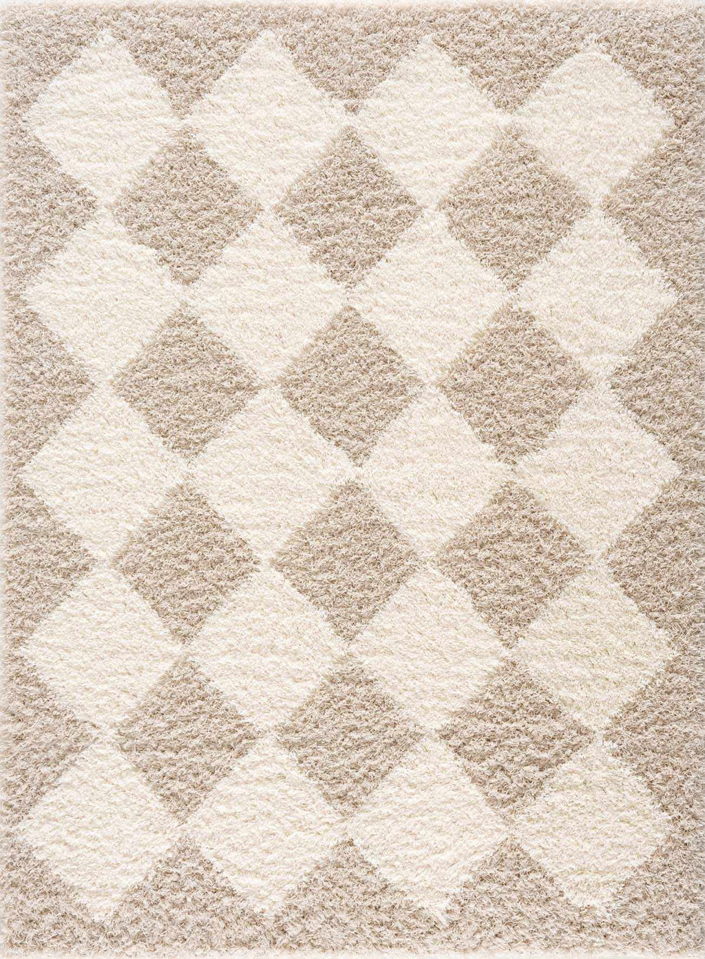 Zahur Cream & Beige Diamond Shag Area Rug — Soft Boho Living Room Rug