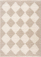Zahur Cream & Beige Diamond Shag Area Rug — Soft Boho Living Room Rug