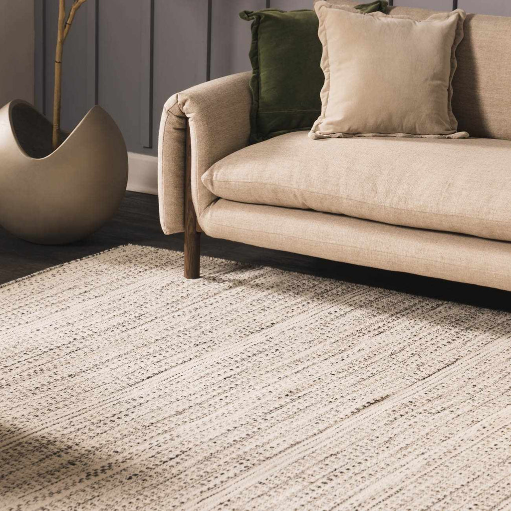 Williford Hand-Woven Wool Area Rug — Cream & Black Farmhouse Style