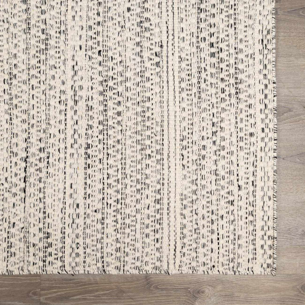 Williford Hand-Woven Wool Area Rug — Cream & Black Farmhouse Style