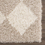 Zahur Cream & Beige Diamond Shag Area Rug — Soft Boho Living Room Rug