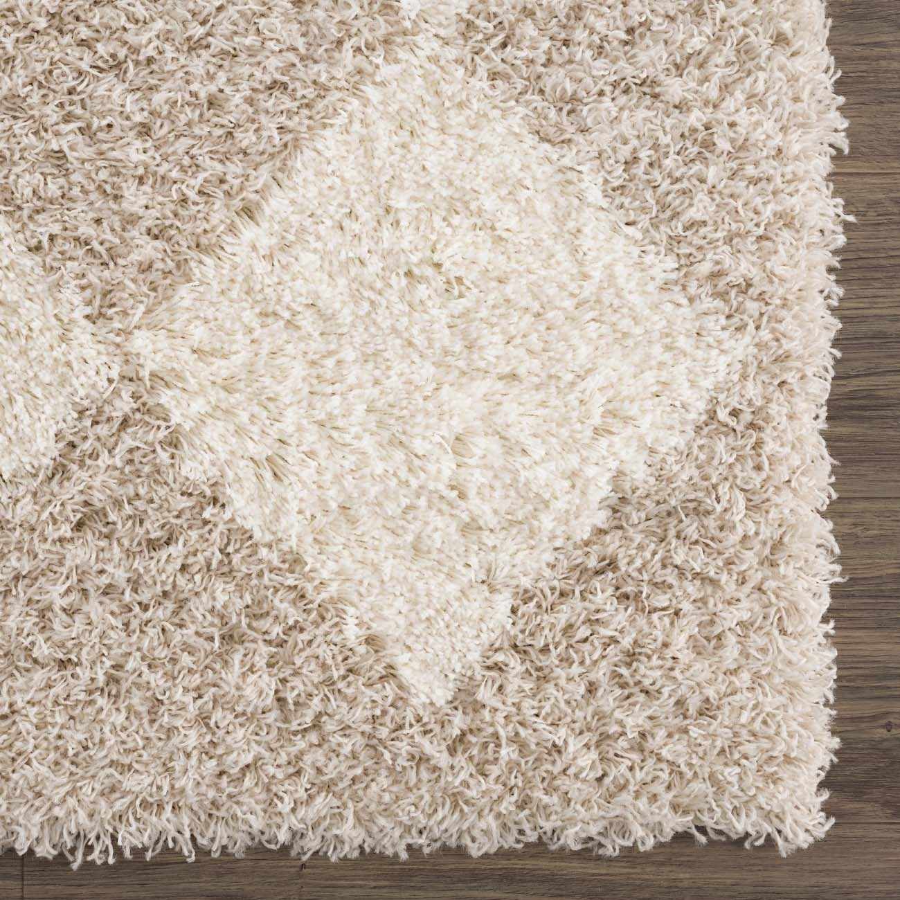 Zahur Cream & Beige Diamond Shag Area Rug — Soft Boho Living Room Rug