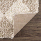 Zahur Cream & Beige Diamond Shag Area Rug — Soft Boho Living Room Rug