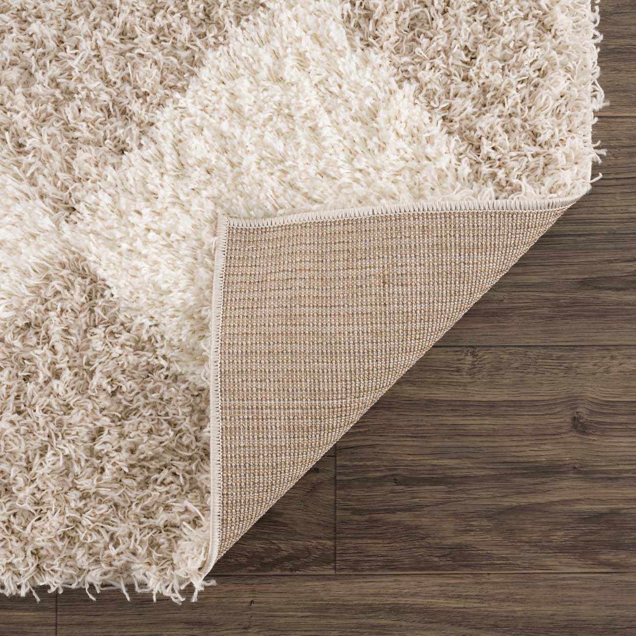 Zahur Cream & Beige Diamond Shag Area Rug — Soft Boho Living Room Rug