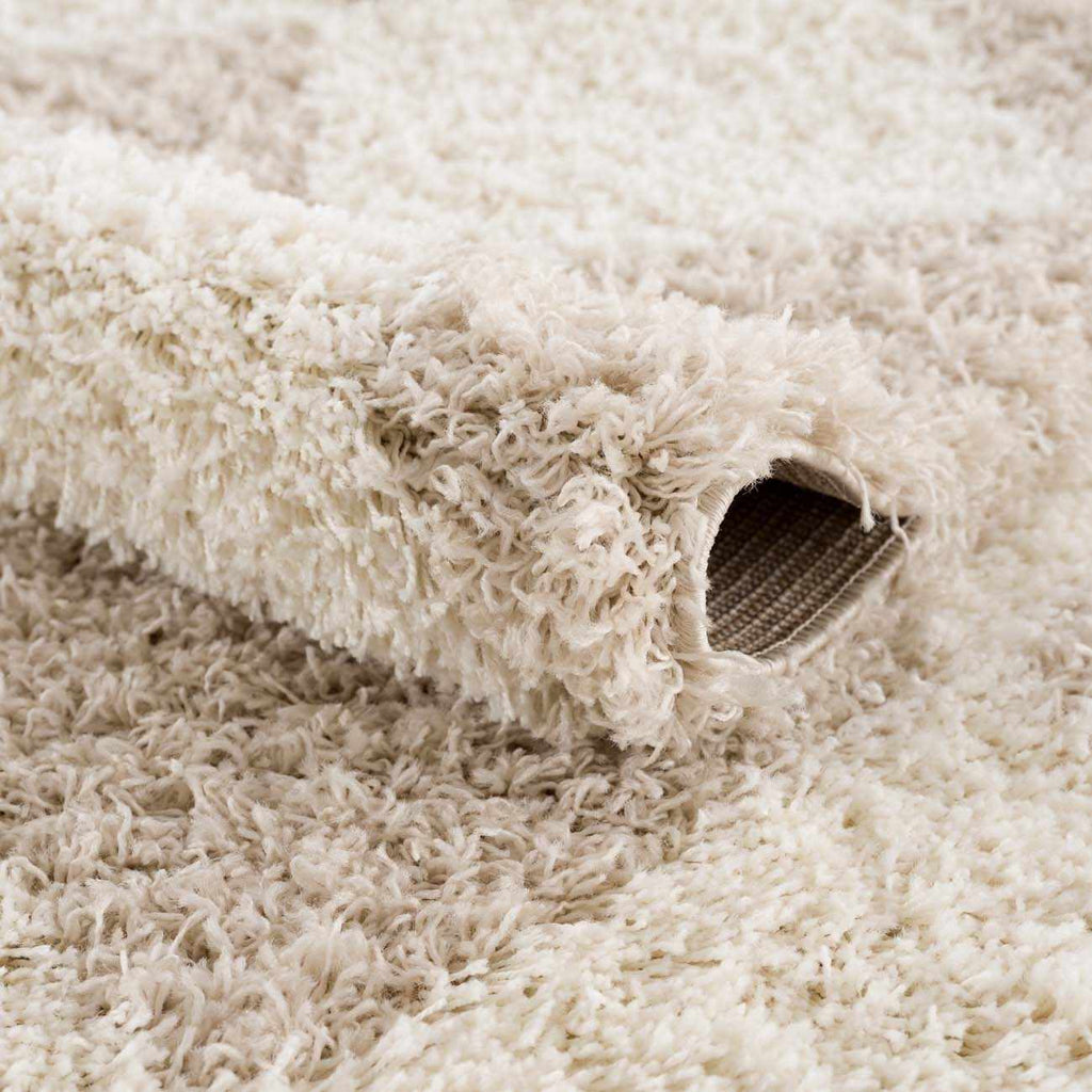 Zahur Cream & Beige Diamond Shag Area Rug — Soft Boho Living Room Rug
