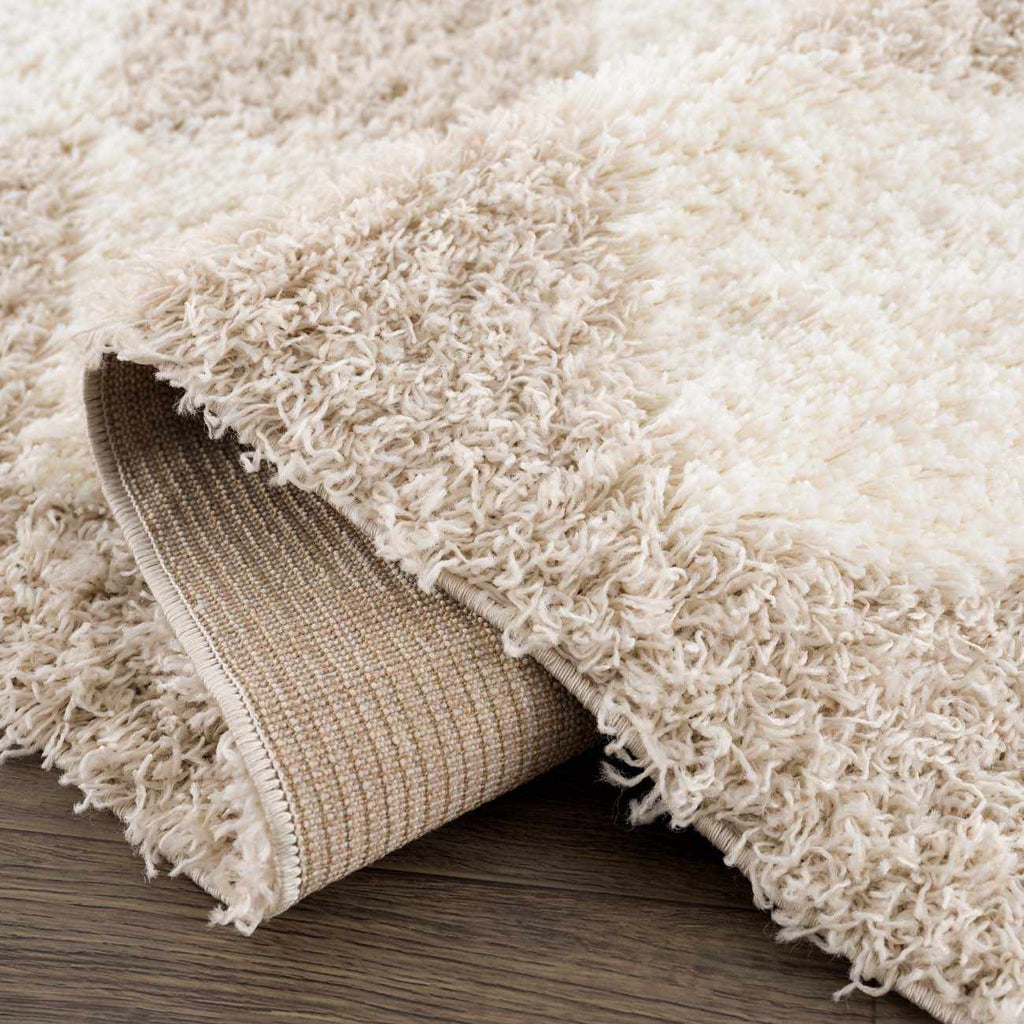 Zahur Cream & Beige Diamond Shag Area Rug — Soft Boho Living Room Rug