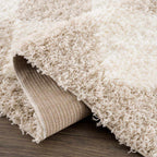 Zahur Cream & Beige Diamond Shag Area Rug — Soft Boho Living Room Rug