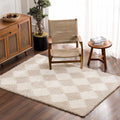 Zahur Cream & Beige Diamond Shag Area Rug — Soft Boho Living Room Rug