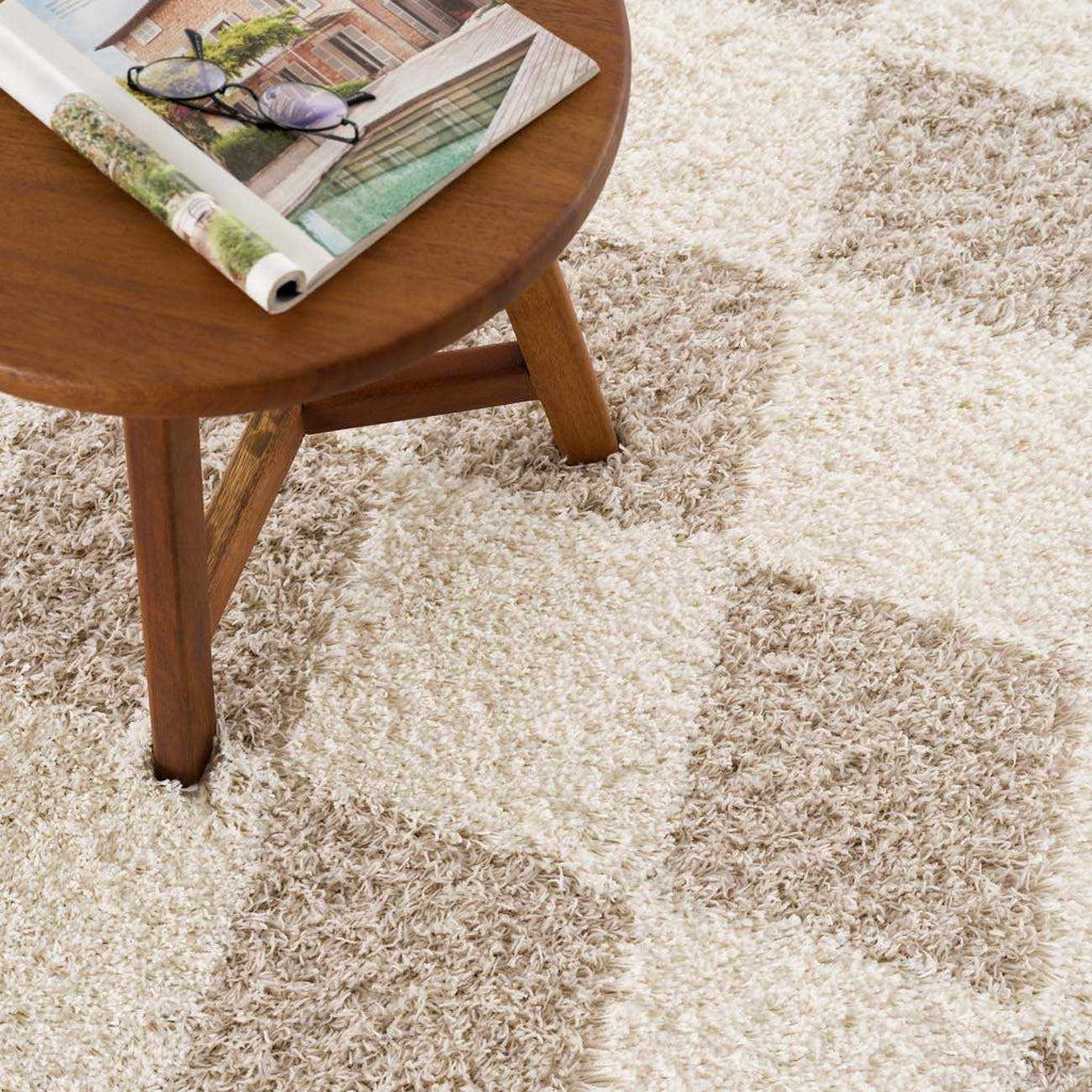 Zahur Cream & Beige Diamond Shag Area Rug — Soft Boho Living Room Rug