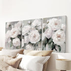 White Peony Floral Wall Art Set of 3 — Romantic Framed Canvas Prints for Bedroom