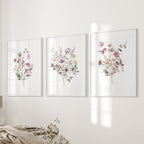 Floral Art Set of 3. Watercolor Wildflower Bouquet Prints
