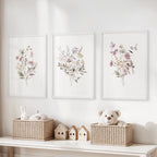 Floral Art Set of 3. Watercolor Wildflower Bouquet Prints