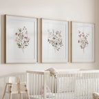 Floral Art Set of 3. Watercolor Wildflower Bouquet Prints