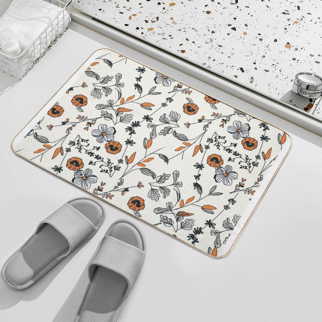 Orange Flower Pattern  Stain-Proof Bath Mat