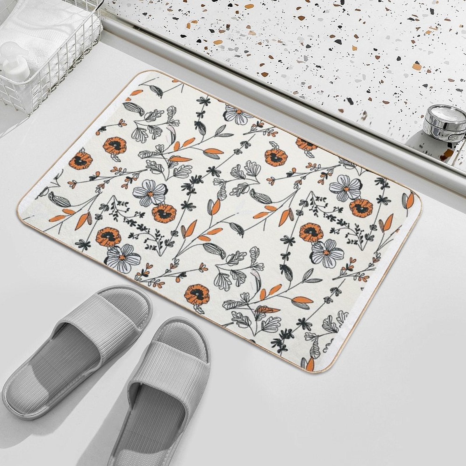Orange Flower Pattern  Stain-Proof Bath Mat