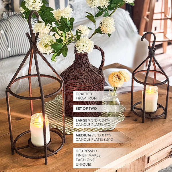 Vintage Inspired Open Cage Candle Lanterns, Set of Two