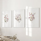 Floral Art Set of 3. Watercolor Wildflower Bouquet Prints