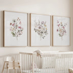 Floral Art Set of 3. Watercolor Wildflower Bouquet Prints