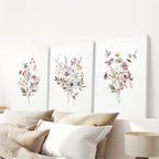 Floral Art Set of 3. Watercolor Wildflower Bouquet Prints