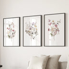 Floral Art Set of 3. Watercolor Wildflower Bouquet Prints
